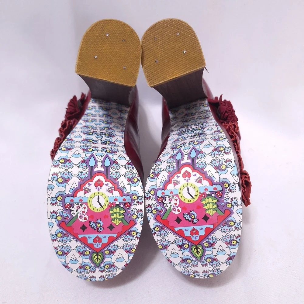 Irregular Choice Pertrisha Leather Floral Ruffle Platform Heels Womens‎ 6.5 Red